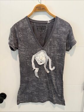 Threads 4 Thought Charcoal V-Neck Tee with White Floral Appliqué